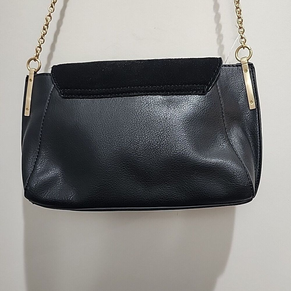 Sole Society Black Crossbody Bag Faux‎ Leather Suede Flap Gold Chain - Picture 5 of 9